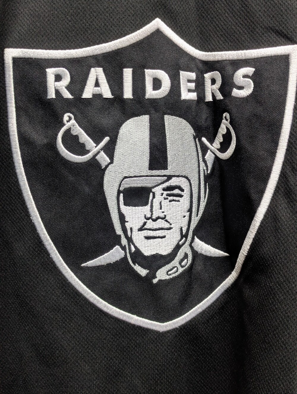 Raiders Black and White Embroidered Logo Crewneck Sweater